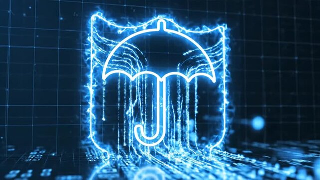 Glowing neon illustration of a stylized logo on a digital grid background in a futuristic environment from a frontal viewpoint like (377).mp4