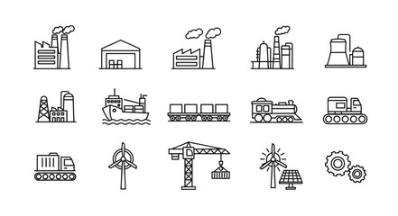 Industrial and transportation icons representing various aspects of industry and movement. © Reza