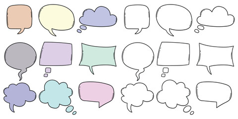 Fototapeta premium Hand-drawn cartoon and doodle set of speech bubbles on a white background.