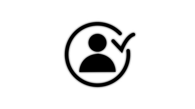 Glowing user profile verification icon animation on dark background, account approval concept with neon circle badge and check mark motion