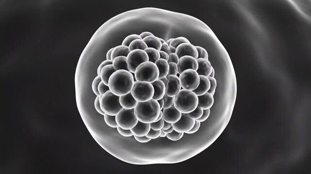Binary Fission Dividing Cell Represented in Detailed Monochrome Microscopic View
