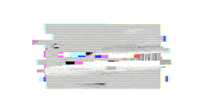 Horizontal digital glitch distortion isolated on transparent background.