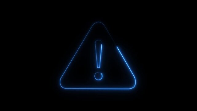 Glowing neon light red and orange color warning attention icon animation danger risk hazard alert road warning sign stop error signal emergency problem issue important sign symbol on black background