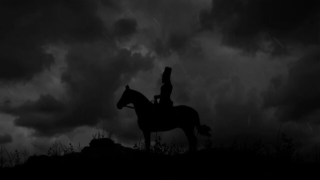 Ancient Persian King on Horse in Dark Storm