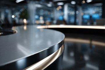 Fototapeta premium This reflective conference space features modern design elements and lighting that create an inviting atmosphere for collaboration and innovative discussions.