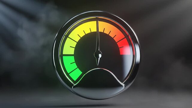 Performance gauge with needle pointing towards red zone indicating high risk