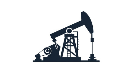 Oil pump jack silhouette against a plain white background, industry concept.
