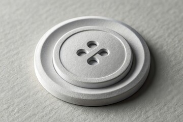 Obraz premium White Circular Button with Four Holes on Light Textured Background Perfect for Tailoring and Sewing Projects