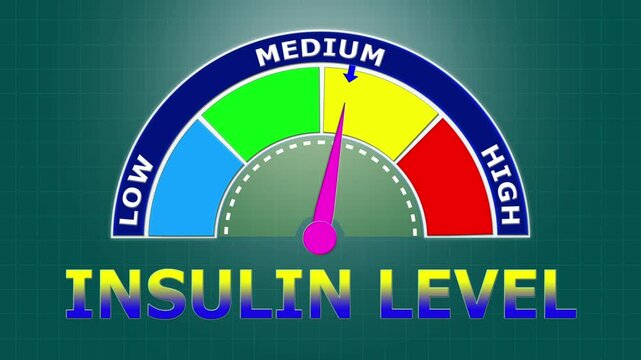 4K Animated Insulin Level Meter Increasing from Low to High Levels , Monitoring Glucose Regulation and Diabetes Risk.