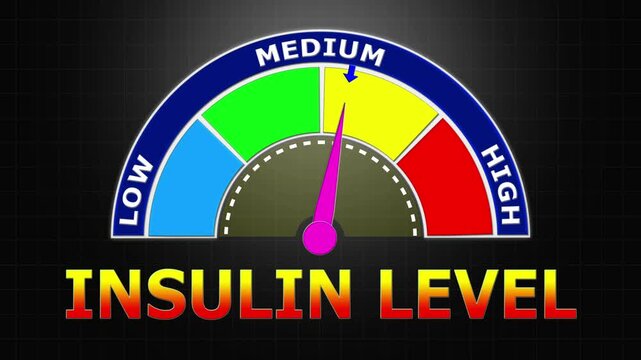 4K Animated Insulin Level Meter Increasing from Low to High Levels , Monitoring Glucose Regulation and Diabetes Risk.