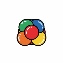Cluster of Colorful Pixelated Balloons Red Orange Yellow Blue Green Isolated on White Background Simple Graphic Design Element