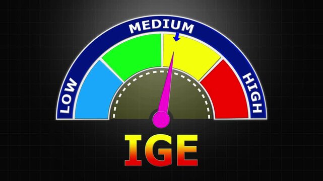 4K Animated IgE Level Meter Increasing from Low to High Levels , Monitoring Allergic Reactions and Immune Sensitivity.