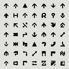  Collection of various black arrow icons pointing up, down, left, and right isolated on transparent background