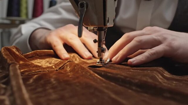 Learning to sew with a sewing machine in a workshop setting on a sunny afternoon in a textile studio