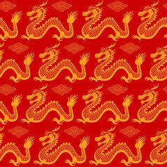 gold chinese dragon seamless vector pattern