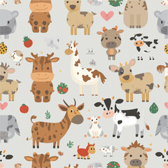  Colorful farm animals and fruits isolated on transparent background