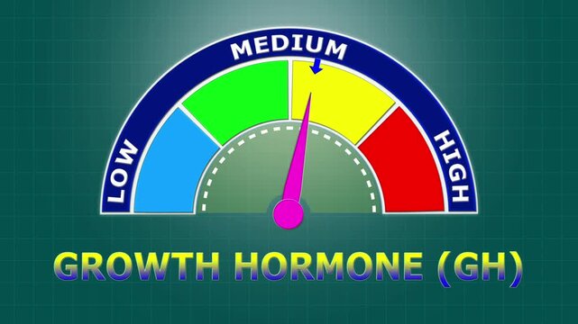 4K Animated Growth Hormone (GH) Level Meter Increasing from Low to High Levels , Monitoring Pituitary Function and Developmental Health.