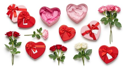Valentine's day gifts and flowers heart shaped boxes with ribbons roses love and romance concept