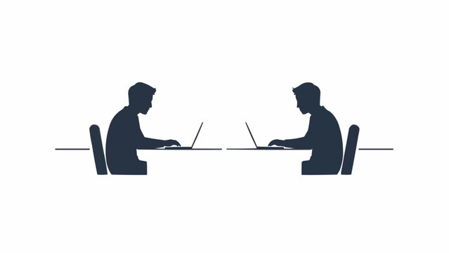 Two Men Working on Laptops Silhouettes.