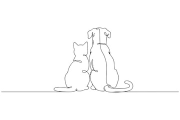 Continuous line art of cat and dog,
Pet Companionship Sketch &ndash; Dog and Cat Outline Drawing