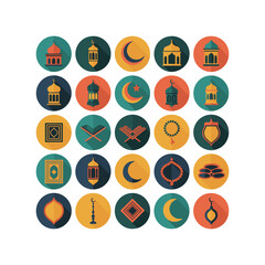 Fototapeta premium Flat Islamic Icon Set for Ramadan Kareem and Eid Mubarak Celebrations