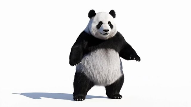 Panda dances happily in a simple studio setting while entertaining viewers with its joyful moves