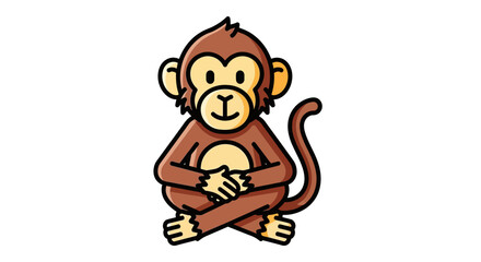 Cute cartoon monkey sitting with folded hands on white background © rohim