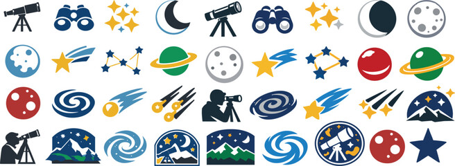 Stargazing Icon Set Night Sky Astronomy Space Observation Symbol Collection © Melange
