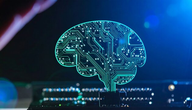 Digital Brain Circuitry: Intricate electronic pathways form a human brain, symbolizing the evolution of artificial intelligence and the power of computational thought. 