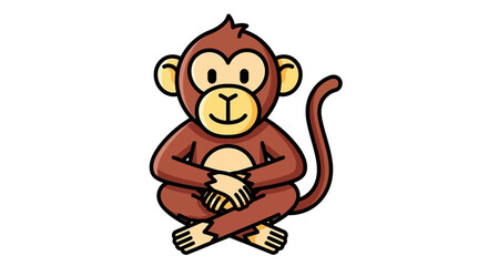 Cute cartoon monkey sitting with crossed legs on white background © rohim