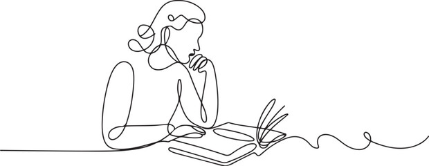 Continuous line design of studying philosophy with book. Single line decorative elements. one line Icon drawing