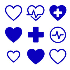 Obraz premium A medical icon set featuring heart and cross symbols on a black background