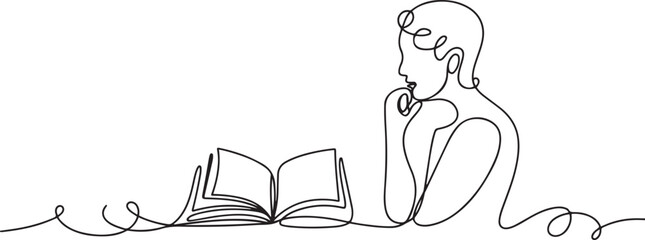 Continuous line design of studying philosophy with book. Single line decorative elements. one line Icon drawing