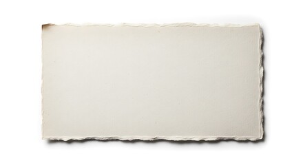 Fototapeta premium Rough torn white paper rectangle on a plain white background.