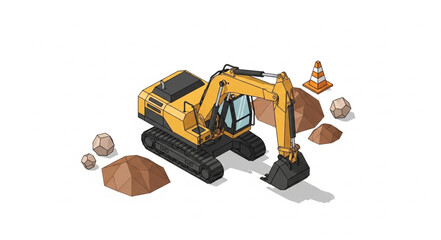 Yellow Toy Excavator with Rocks. © Fikri