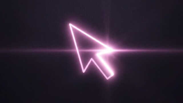 Glowing pink neon cursor icon on a dark textured background, representing digital selection