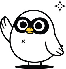 Fototapeta premium Cute Penguin Cartoon Character Waving Hand Simple Vector Illustration