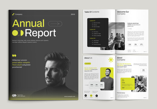 Modern Corporate Annual Report Brochure Template with Yellow Accents