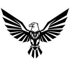 Bold Eagle Emblem Silhouette, Wings Spread Wide, Fierce Gaze, Graphic Design