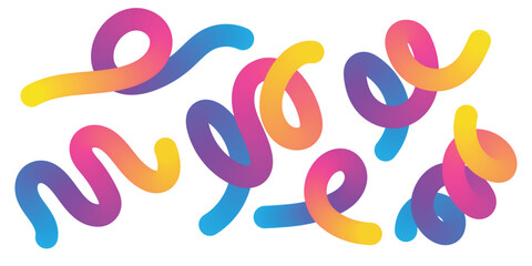 Abstract wavy lines with smooth color gradients creating a dynamic and playful design on a clean white background.