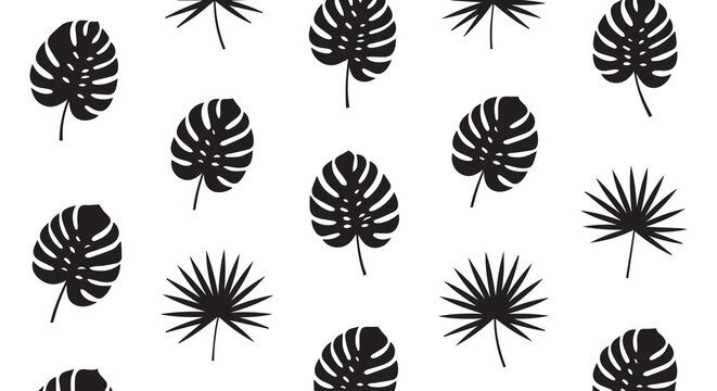Black and white tropical leaf seamless pattern background