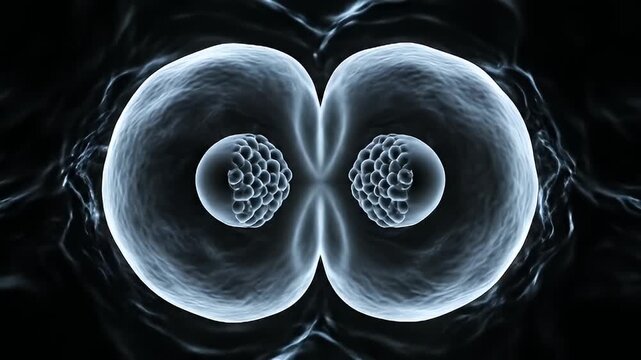 Cell Division: Realistic 3D Animation of a Single Cell Splitting into Two, Illustrating Mitosis