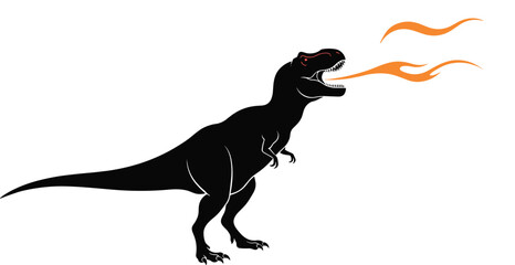 Fierce Tyrannosaurus Rex Breathing Fire Silhouette Vector Illustration © EdGe Creative