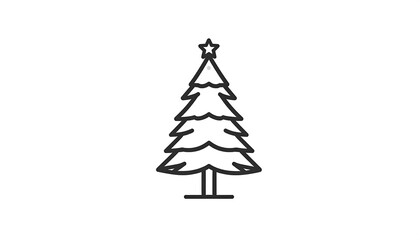 Obraz premium A simple, black-and-white illustration of a stylized evergreen Christmas tree, with a star atop, set against a plain white background