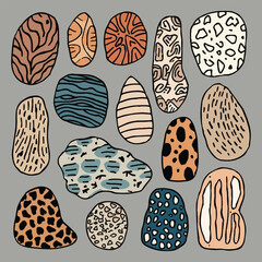  Collection of colorful stones with various patterns isolated on transparent background