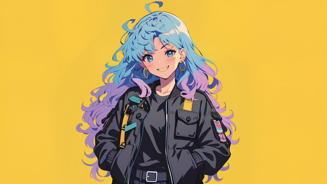 Banner with an image of an anime character on a yellow background with space for text