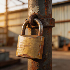 Rusty Lock on Industrial Metal Pole