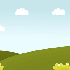 Obraz premium Serene landscape with rolling green hills and fluffy white clouds