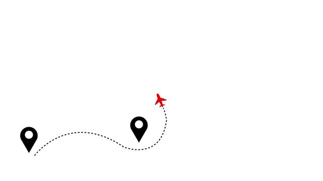 airplane flying to location pin