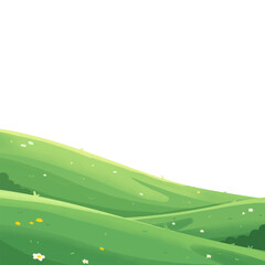 Obraz premium Serene green hills with white flowers and sunny landscape